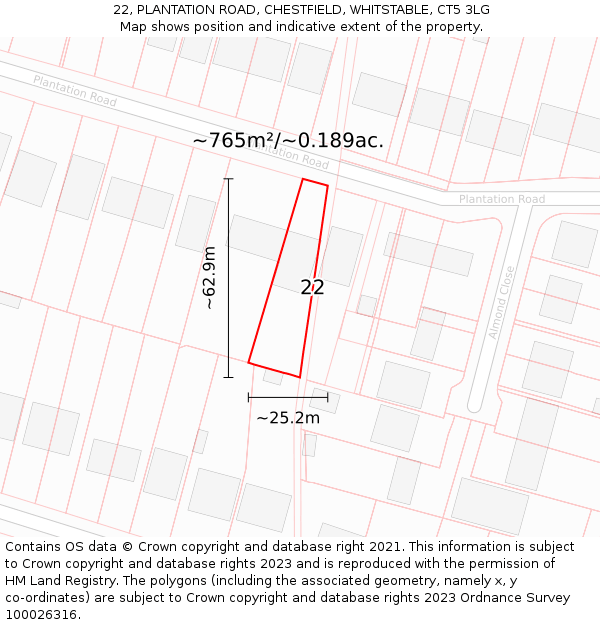 22, PLANTATION ROAD, CHESTFIELD, WHITSTABLE, CT5 3LG: Plot and title map