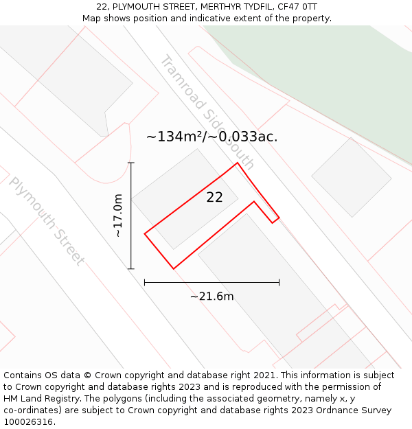 22, PLYMOUTH STREET, MERTHYR TYDFIL, CF47 0TT: Plot and title map
