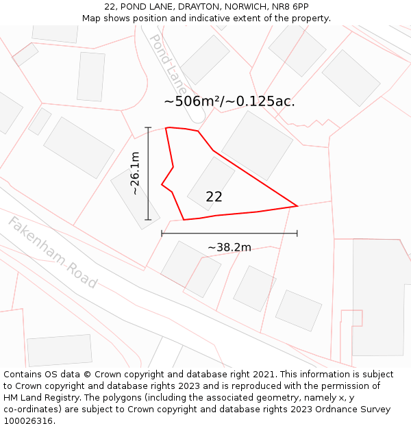 22, POND LANE, DRAYTON, NORWICH, NR8 6PP: Plot and title map