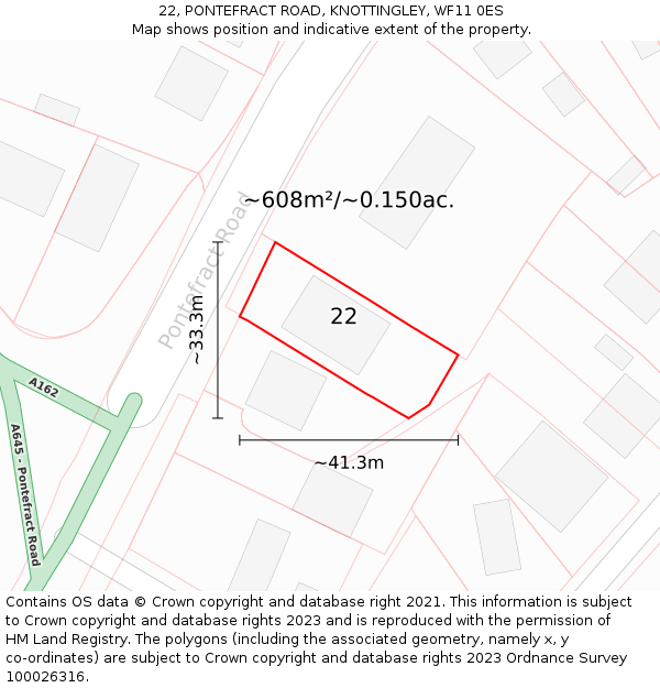 22, PONTEFRACT ROAD, KNOTTINGLEY, WF11 0ES: Plot and title map