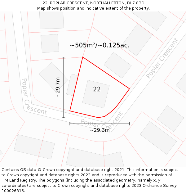 22, POPLAR CRESCENT, NORTHALLERTON, DL7 8BD: Plot and title map