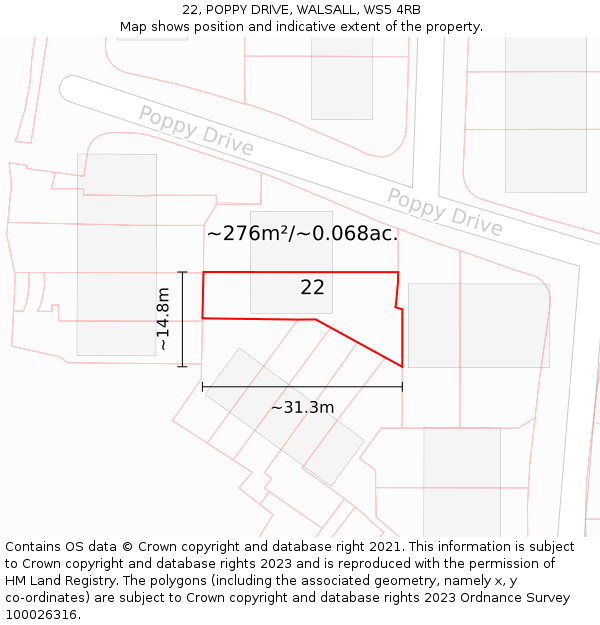 22, POPPY DRIVE, WALSALL, WS5 4RB: Plot and title map