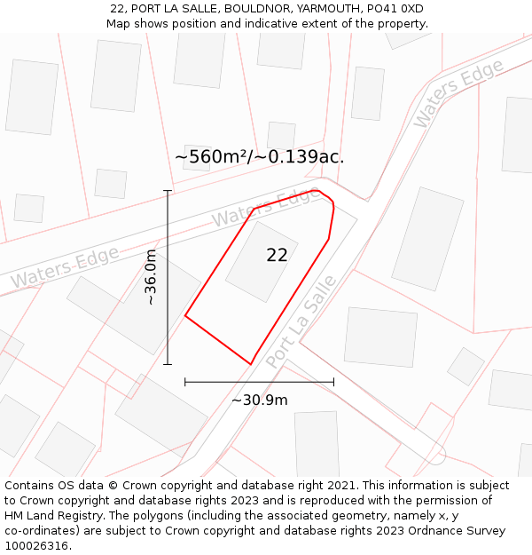 22, PORT LA SALLE, BOULDNOR, YARMOUTH, PO41 0XD: Plot and title map