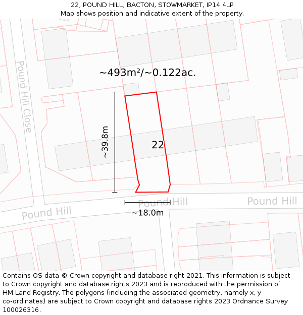 22, POUND HILL, BACTON, STOWMARKET, IP14 4LP: Plot and title map