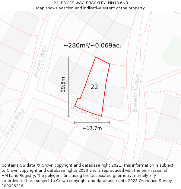 22, PRICES WAY, BRACKLEY, NN13 6NR: Plot and title map