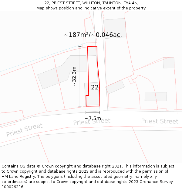 22, PRIEST STREET, WILLITON, TAUNTON, TA4 4NJ: Plot and title map