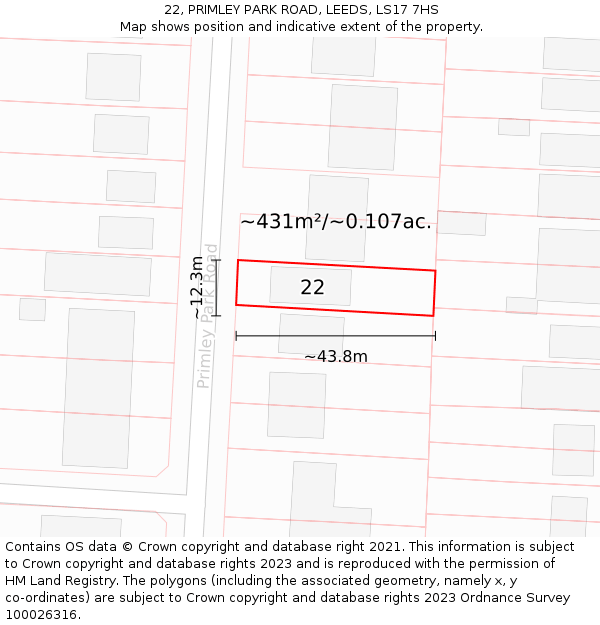 22, PRIMLEY PARK ROAD, LEEDS, LS17 7HS: Plot and title map