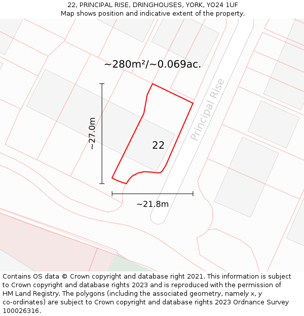 22, PRINCIPAL RISE, DRINGHOUSES, YORK, YO24 1UF: Plot and title map