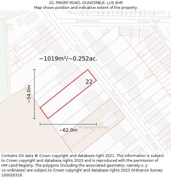 22, PRIORY ROAD, DUNSTABLE, LU5 4HR: Plot and title map