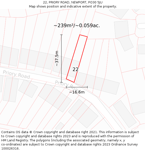 22, PRIORY ROAD, NEWPORT, PO30 5JU: Plot and title map