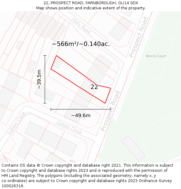 22, PROSPECT ROAD, FARNBOROUGH, GU14 0DX: Plot and title map