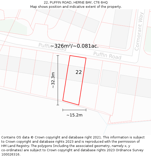 22, PUFFIN ROAD, HERNE BAY, CT6 6HQ: Plot and title map