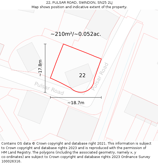 22, PULSAR ROAD, SWINDON, SN25 2LJ: Plot and title map