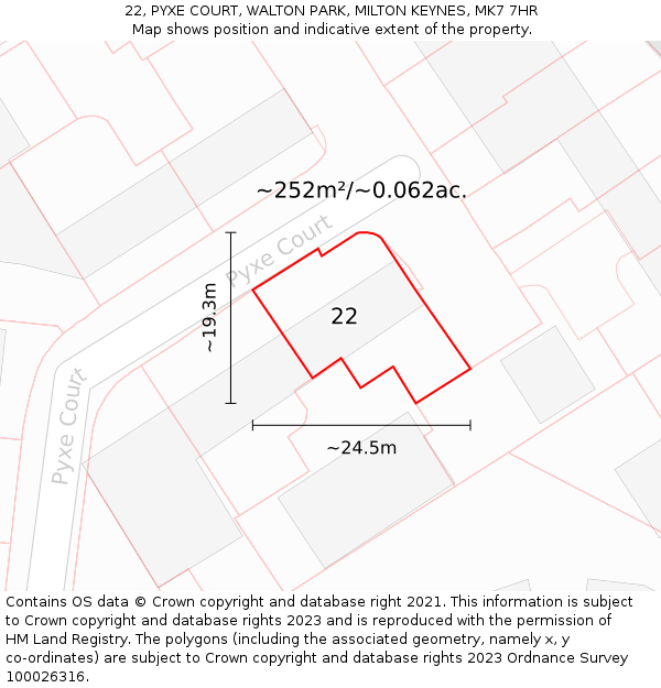 22, PYXE COURT, WALTON PARK, MILTON KEYNES, MK7 7HR: Plot and title map