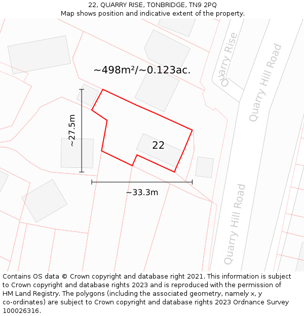 22, QUARRY RISE, TONBRIDGE, TN9 2PQ: Plot and title map