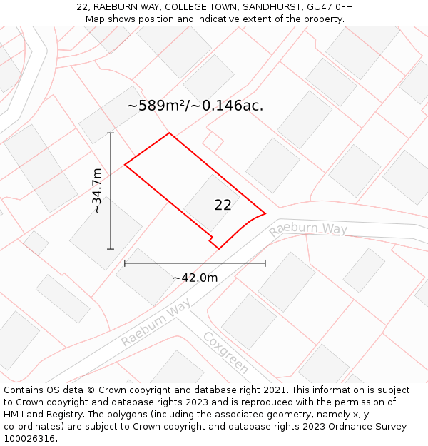 22, RAEBURN WAY, COLLEGE TOWN, SANDHURST, GU47 0FH: Plot and title map