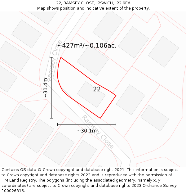 22, RAMSEY CLOSE, IPSWICH, IP2 9EA: Plot and title map