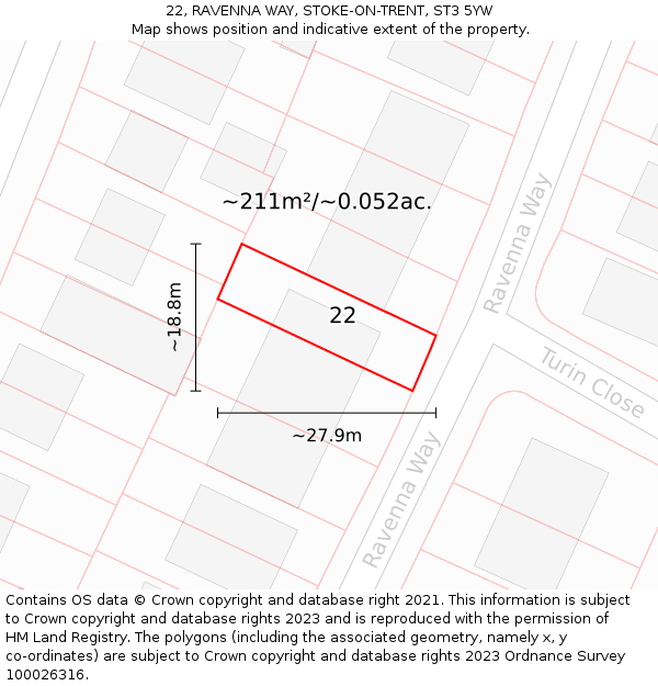 22, RAVENNA WAY, STOKE-ON-TRENT, ST3 5YW: Plot and title map