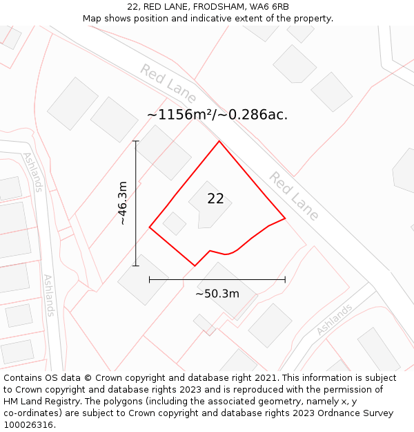 22, RED LANE, FRODSHAM, WA6 6RB: Plot and title map