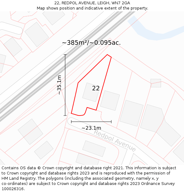 22, REDPOL AVENUE, LEIGH, WN7 2GA: Plot and title map