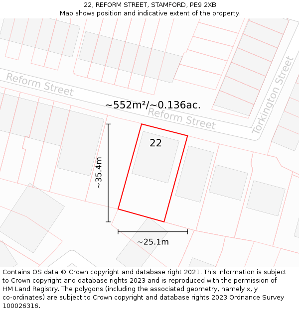 22, REFORM STREET, STAMFORD, PE9 2XB: Plot and title map