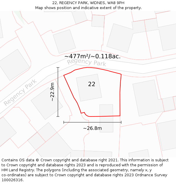 22, REGENCY PARK, WIDNES, WA8 9PH: Plot and title map