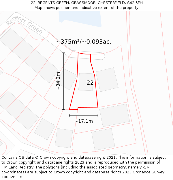 22, REGENTS GREEN, GRASSMOOR, CHESTERFIELD, S42 5FH: Plot and title map