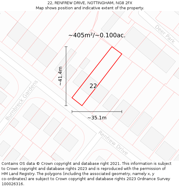 22, RENFREW DRIVE, NOTTINGHAM, NG8 2FX: Plot and title map