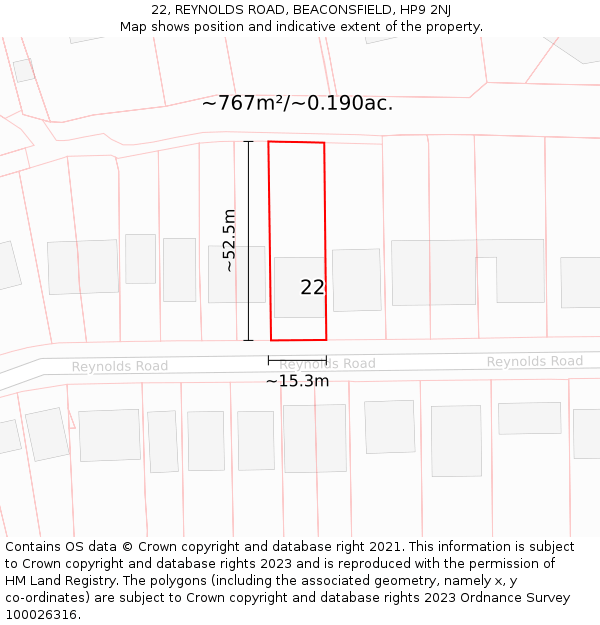 22, REYNOLDS ROAD, BEACONSFIELD, HP9 2NJ: Plot and title map