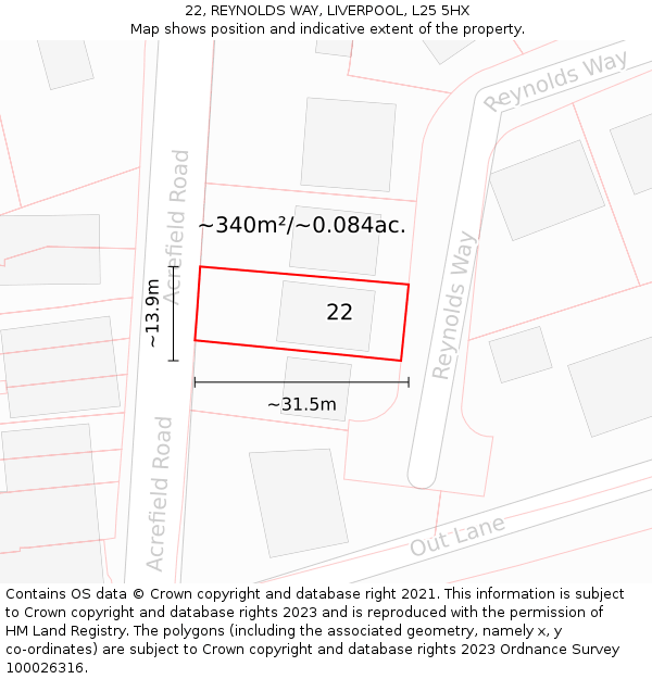 22, REYNOLDS WAY, LIVERPOOL, L25 5HX: Plot and title map