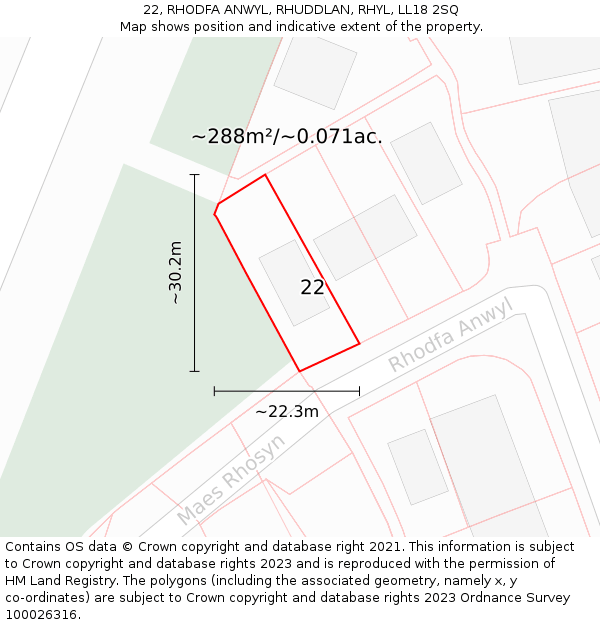 22, RHODFA ANWYL, RHUDDLAN, RHYL, LL18 2SQ: Plot and title map