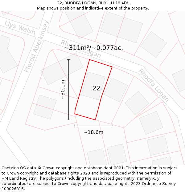 22, RHODFA LOGAN, RHYL, LL18 4FA: Plot and title map