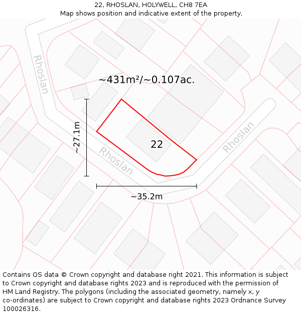 22, RHOSLAN, HOLYWELL, CH8 7EA: Plot and title map