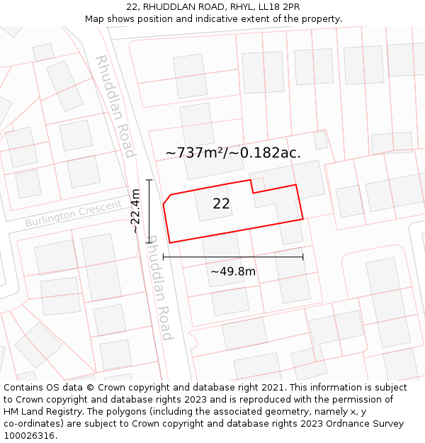 22, RHUDDLAN ROAD, RHYL, LL18 2PR: Plot and title map