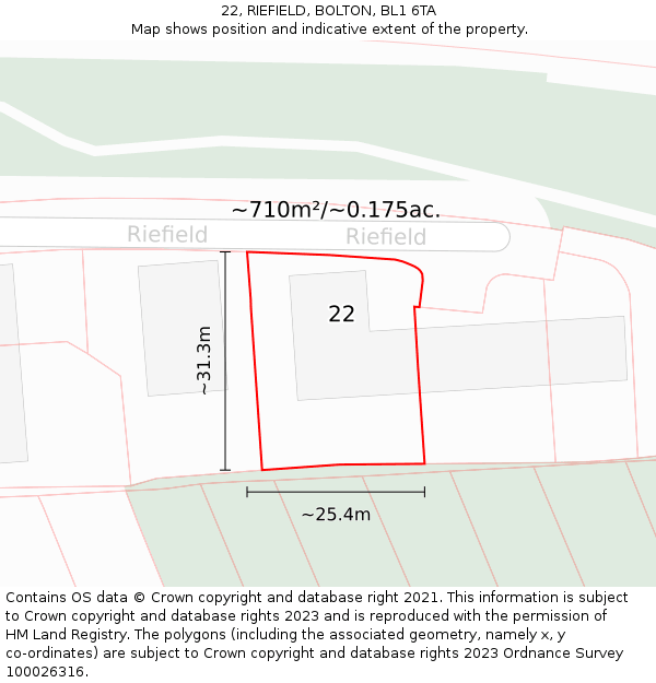 22, RIEFIELD, BOLTON, BL1 6TA: Plot and title map