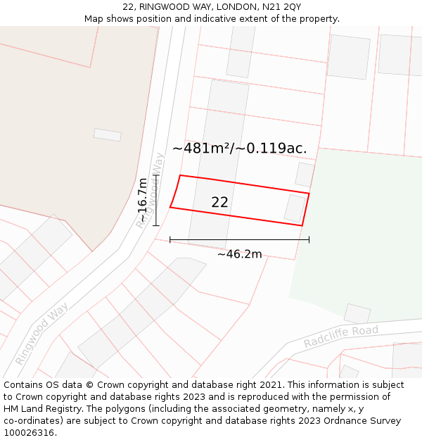 22, RINGWOOD WAY, LONDON, N21 2QY: Plot and title map