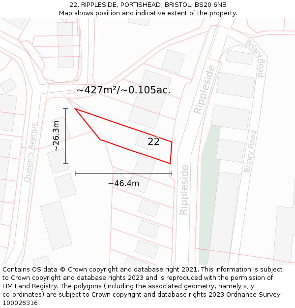 22, RIPPLESIDE, PORTISHEAD, BRISTOL, BS20 6NB: Plot and title map