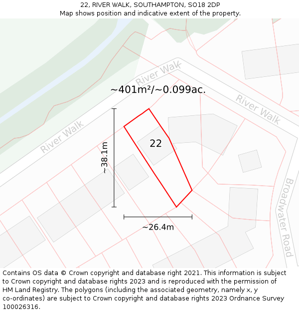 22, RIVER WALK, SOUTHAMPTON, SO18 2DP: Plot and title map