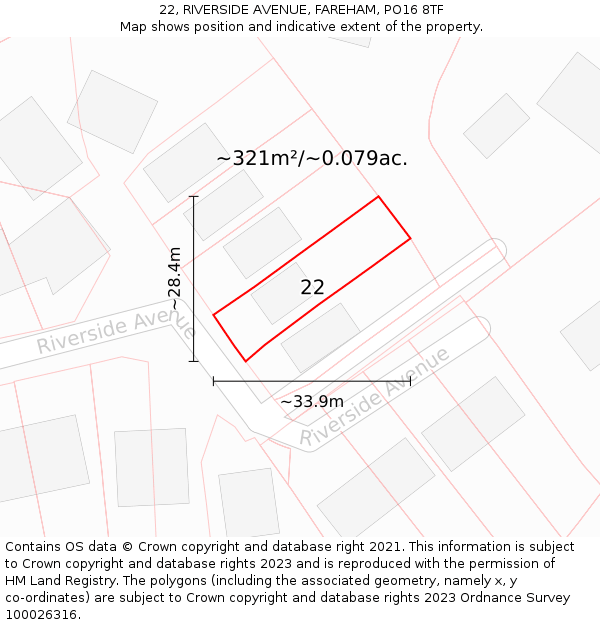 22, RIVERSIDE AVENUE, FAREHAM, PO16 8TF: Plot and title map