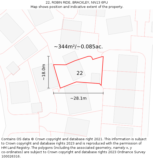 22, ROBIN RIDE, BRACKLEY, NN13 6PU: Plot and title map