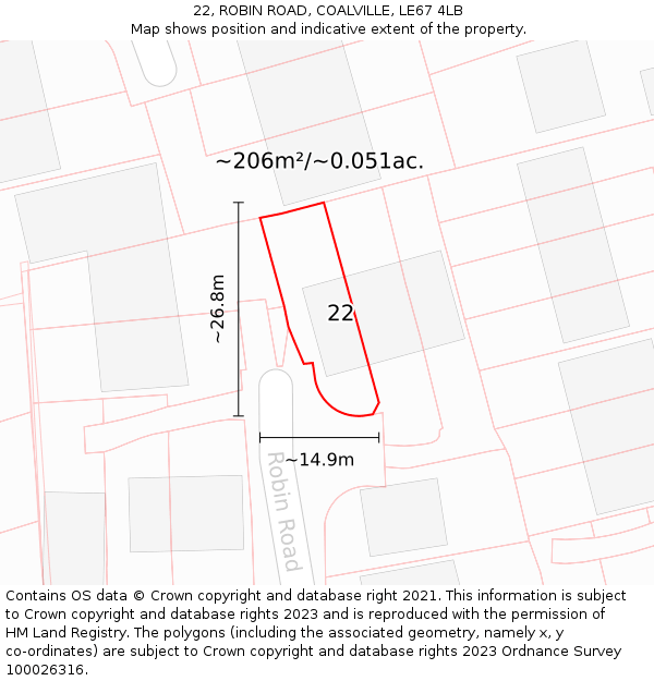 22, ROBIN ROAD, COALVILLE, LE67 4LB: Plot and title map