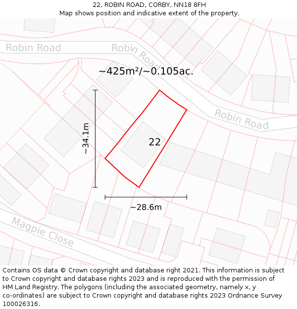 22, ROBIN ROAD, CORBY, NN18 8FH: Plot and title map