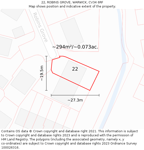 22, ROBINS GROVE, WARWICK, CV34 6RF: Plot and title map