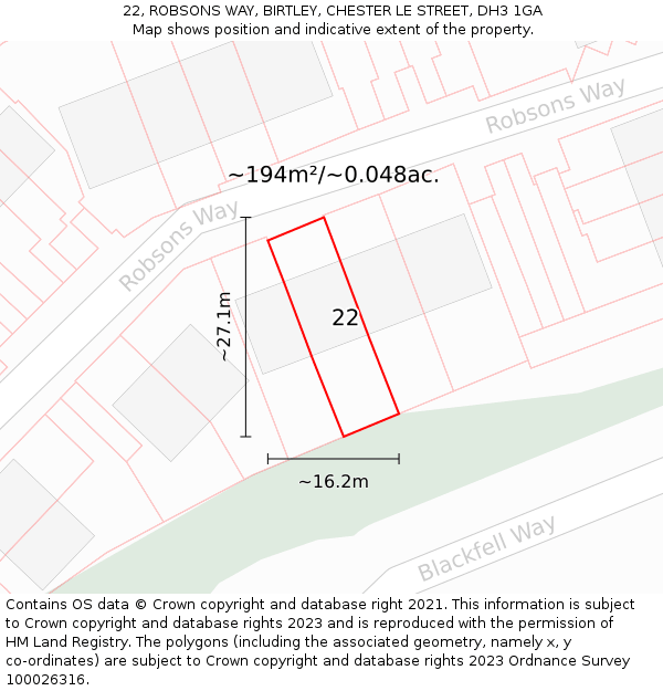 22, ROBSONS WAY, BIRTLEY, CHESTER LE STREET, DH3 1GA: Plot and title map