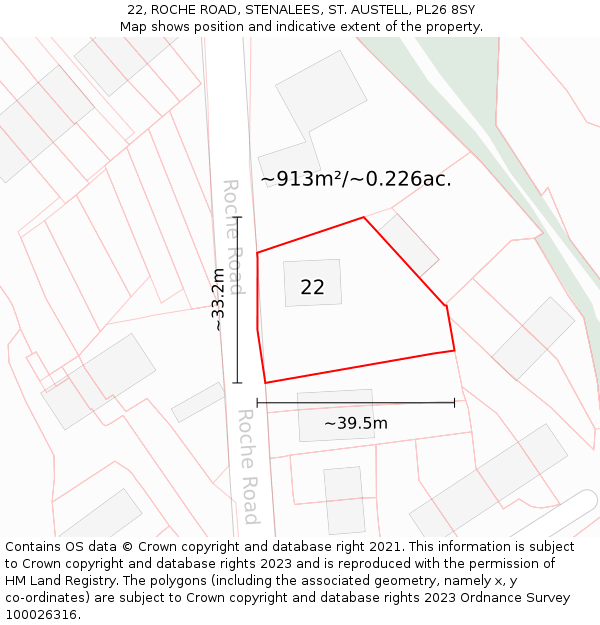 22, ROCHE ROAD, STENALEES, ST. AUSTELL, PL26 8SY: Plot and title map