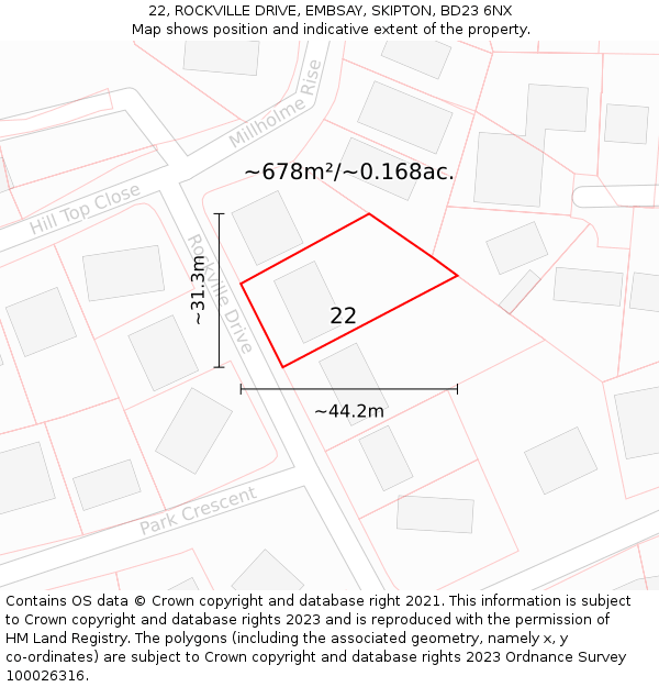 22, ROCKVILLE DRIVE, EMBSAY, SKIPTON, BD23 6NX: Plot and title map