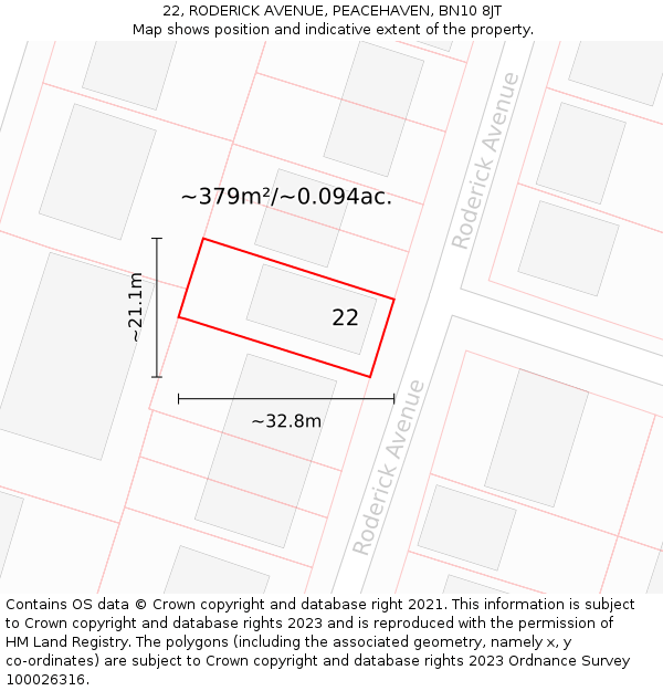 22, RODERICK AVENUE, PEACEHAVEN, BN10 8JT: Plot and title map