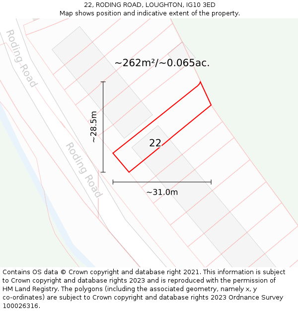 22, RODING ROAD, LOUGHTON, IG10 3ED: Plot and title map