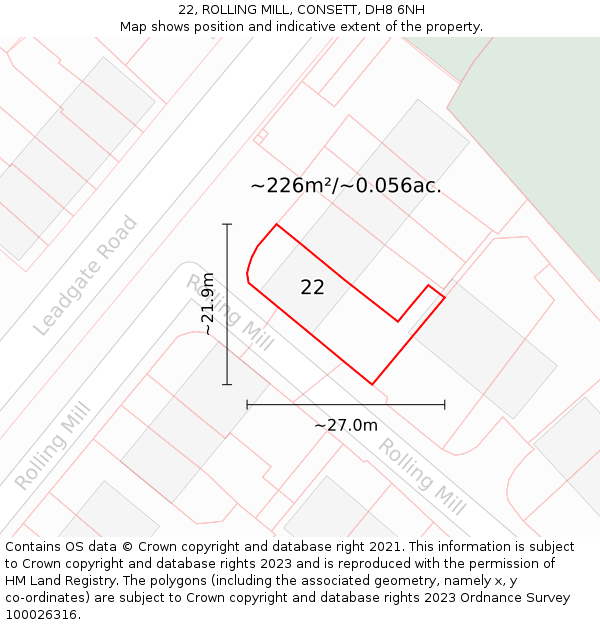 22, ROLLING MILL, CONSETT, DH8 6NH: Plot and title map