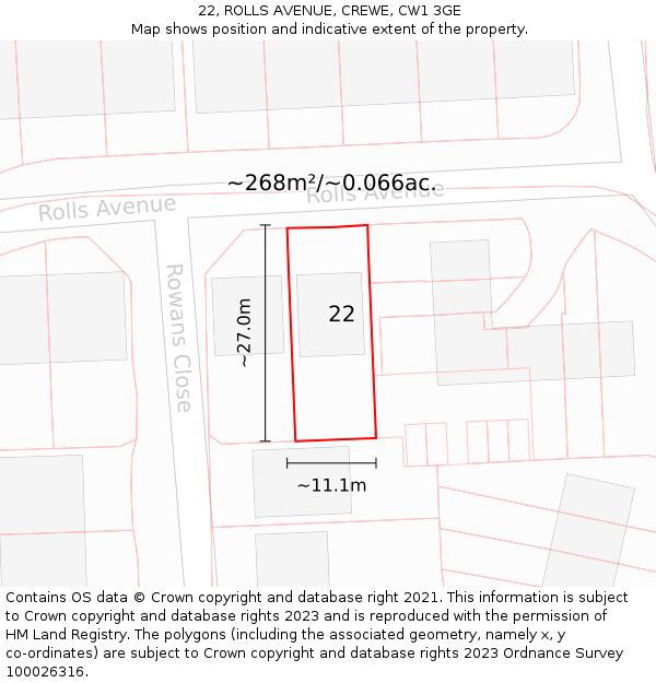 22, ROLLS AVENUE, CREWE, CW1 3GE: Plot and title map